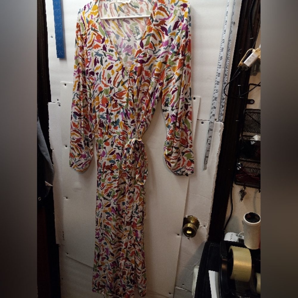 BeachLunchLounge Fit and Flare Multicolor Large Whimsy Feminine Belted WrapDress